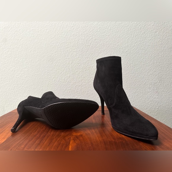 Stuart Weitzman Black Suede Stretch Boots Sock Booties Designer Heel Short Pull - Picture 8 of 15